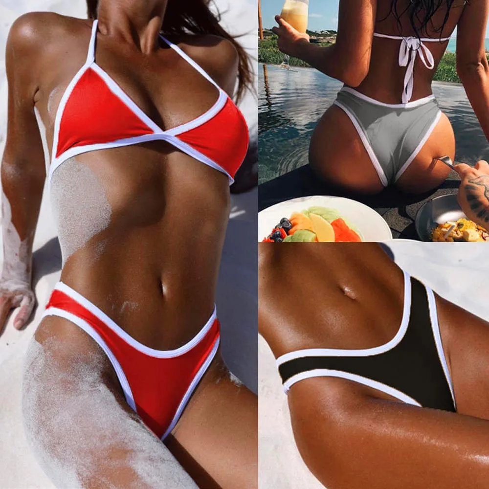 

Women Set Sexy Swimsuit Split Set Black Large Size Beach Bikini Thong Swimwear Women Brazilian Bikini Push Up Set #YL1