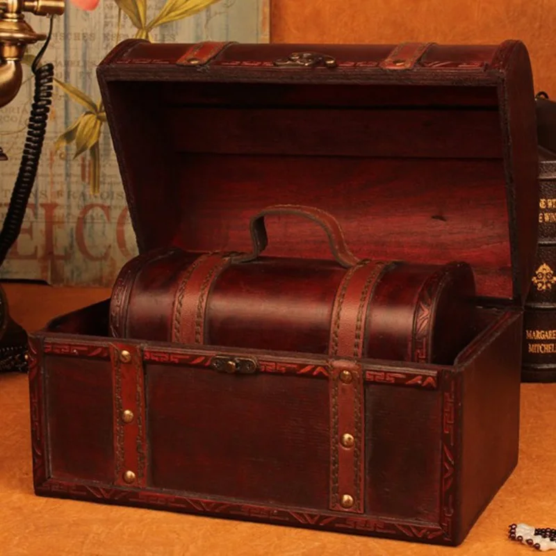 

European Navigation Map Pirate Small 100 Treasure Box Retro Treasure Box Jewelry Cosmetics Reception Box Secret Room with Lock
