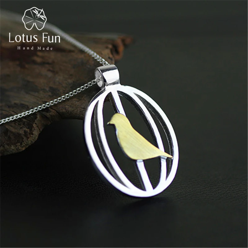 

Lotus Fun Real 925 Sterling Silver Handmade Fine Jewelry Cute Bird Design Pendant without Chain Acessorios for Women