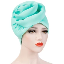 HT2321 весенне-летний шарф для женщин-мусульманок, шапка, однотонная, однотонная, мусульманская, головной убор, шапка, тюрбан, головной платок, головной убор, женские шапки Skullies