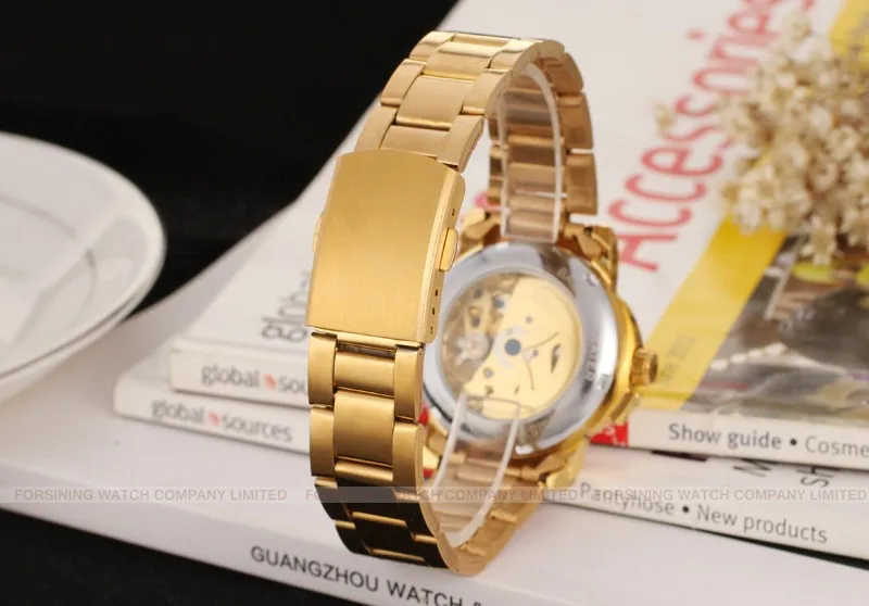 Winner мужские часы новые автоматические дамские модные часы со скелетом золотые часы с браслетом из нержавеющей стали WRL8011M4G3