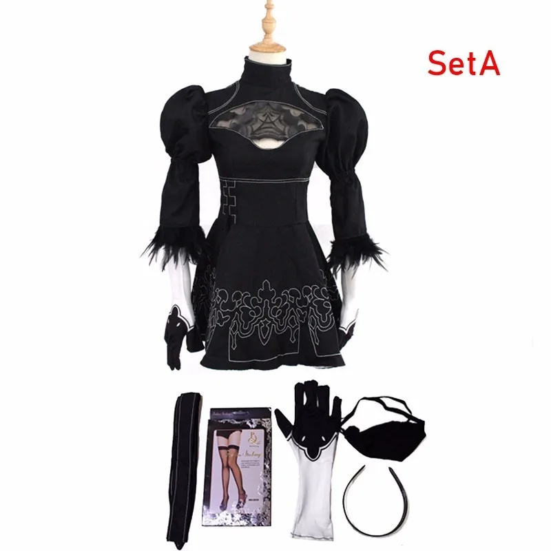 Nie Automata jorha № 2 Тип B Косплей Костюм 2B сексуальный черный наряд Аниме игры костюм для женщин девочек Хэллоуин Вечеринка нарядное платье - Цвет: SetA