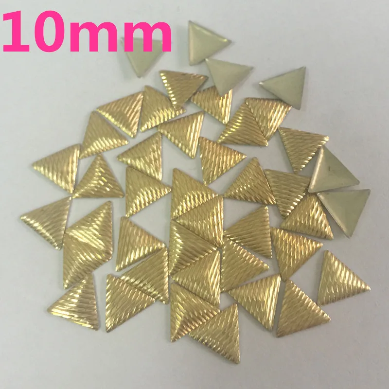 300pcs 10mm Gold Metal Cutting Triangles Shaped Studs Iron on hotfix