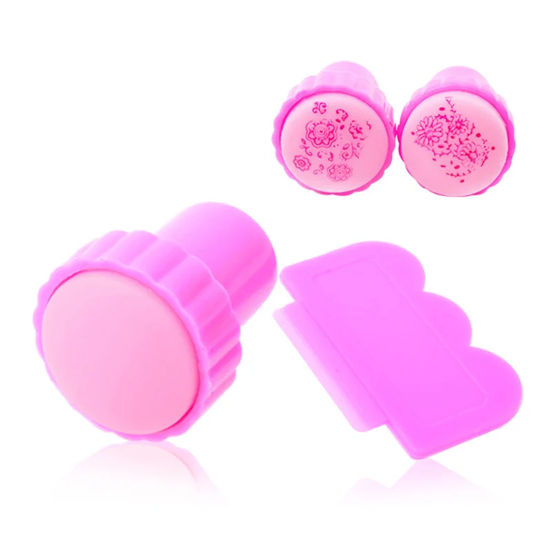 

Pink Nail Stamp Stamping Plastic Nail Art Design Stamper Scraper Set DIY Beauty Polish Transfer Printing Manicure Tools Plate