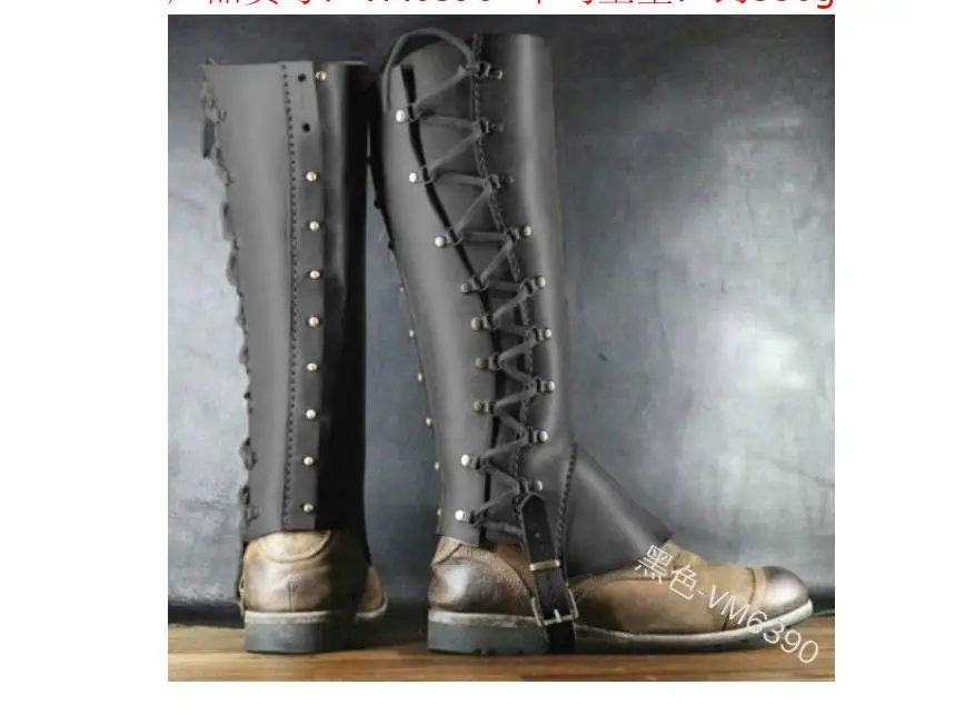 Средневековый Ретро воин ролевые рыцарские аксессуары Самурайские ретро кожаные туфли костюм рыцарь оборудование унисекс COS чехол для ног - Цвет: Черный