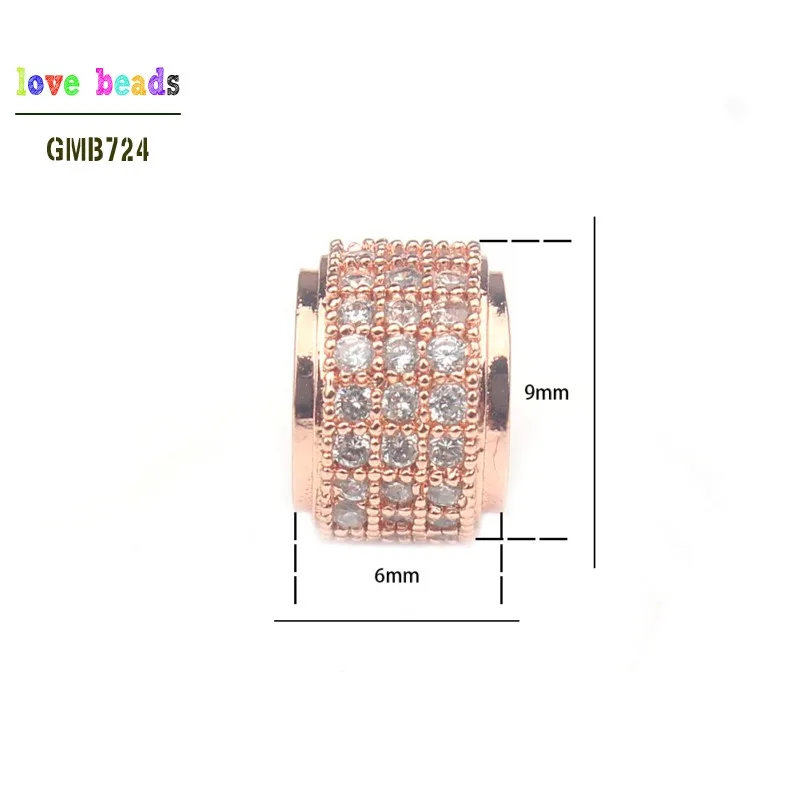 6*9 мм CZ базовый разделитель бусины микро проложить колонну циркония DIY Металлические медные бусины-спейсеры для мужчин бисерные браслеты изготовление 3 шт./лот