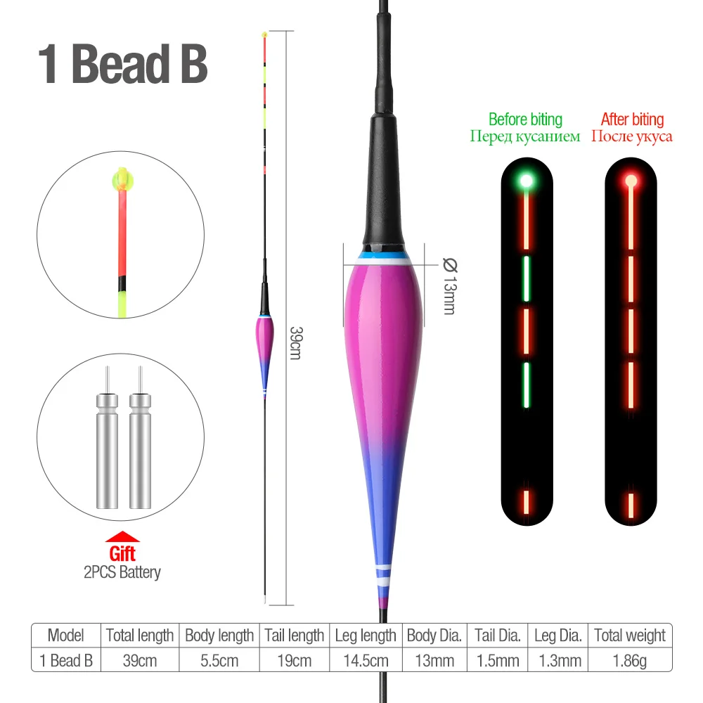 DONQL умный электронный поплавок для рыбалки светящийся цвет изменение светящаяся приманка для укуса рыбы поплавок раковина светодиодный свет Flotador рыболовные снасти - Цвет: 1 bead  B