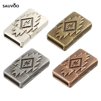 

5pcs Antique Bronze Silver Color Metal Square Carve Magnetic Clasps End Cap Connector Fit 10*2mm Leather Cord Jewelry Findings