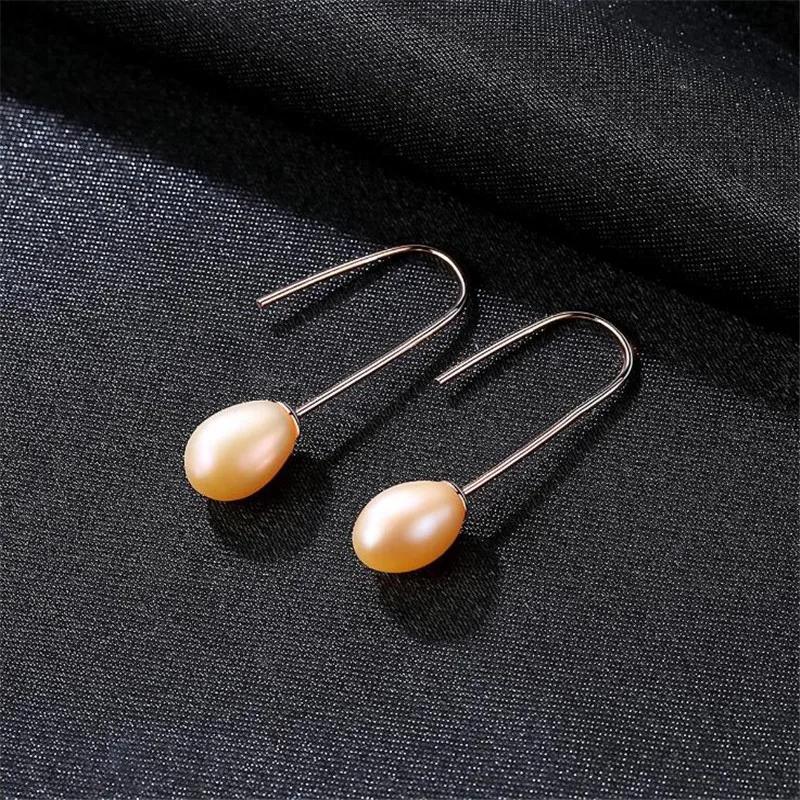 

New 100% 925 Sterling Silver 6.70mm White Pink Purple Natural Freshwater Pearl Earring Real Genuine Cultured Earrings For Women