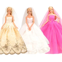 Newest Fashion Handmade 3 Items/set 20cm doll clothes long tail wedding party dress For Barbie Doll Clothes Set Birthday Gift handmade pure white wedding gown with sequin copy pearl beads gorgeous dress limited edition clothes for barbie doll kurhn fr