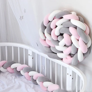 

200cm Baby Bed Bumper Four Ply Knot Handmade Long Knotted Braid Weaving Plush Baby Protector Crib Infant Knot Pillow Room Decor