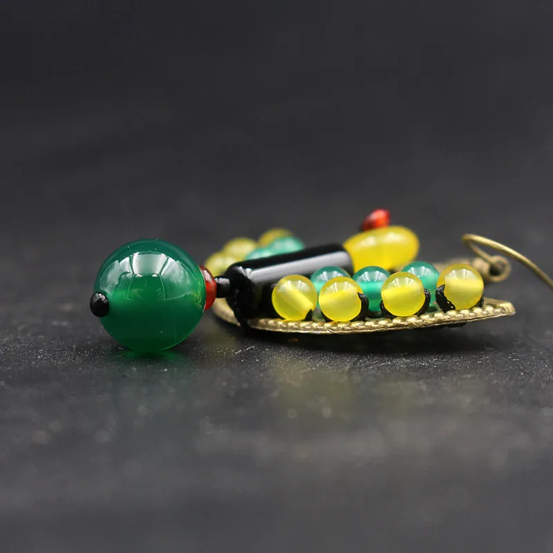Yanting Ethnic Earrings Natural Colorful Stone Earings Fashion Jewelry Vintage Peacock Feather Handmade Earrings For Women 005 (10)