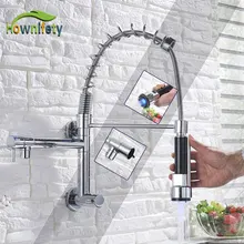 Светодиодный кухонный кран с 2 носиками и одной ручкой для мытья холодной воды, настенный смеситель