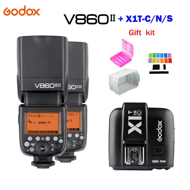 

Godox V860II GN60 TTL HSS 1/8000s Speedlite Flash with Li-ion Battery + X1T-C/N/S Flash Transmitter for Canon Nikon Sony DSLR