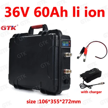 

GTK waterproof 36v 60ah lithium ion battery 18650 BMS li ion for 2000w 1500w Bike scooter boat EV Tricycle inverter +5A charger