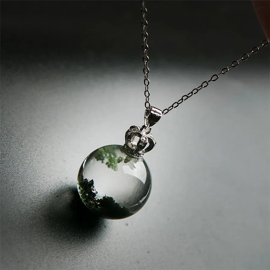 Настоящий натуральный зеленый фантомный кварц Сферический Кристалл для женщин Исцеление Шарм камень кулон 19,5 мм