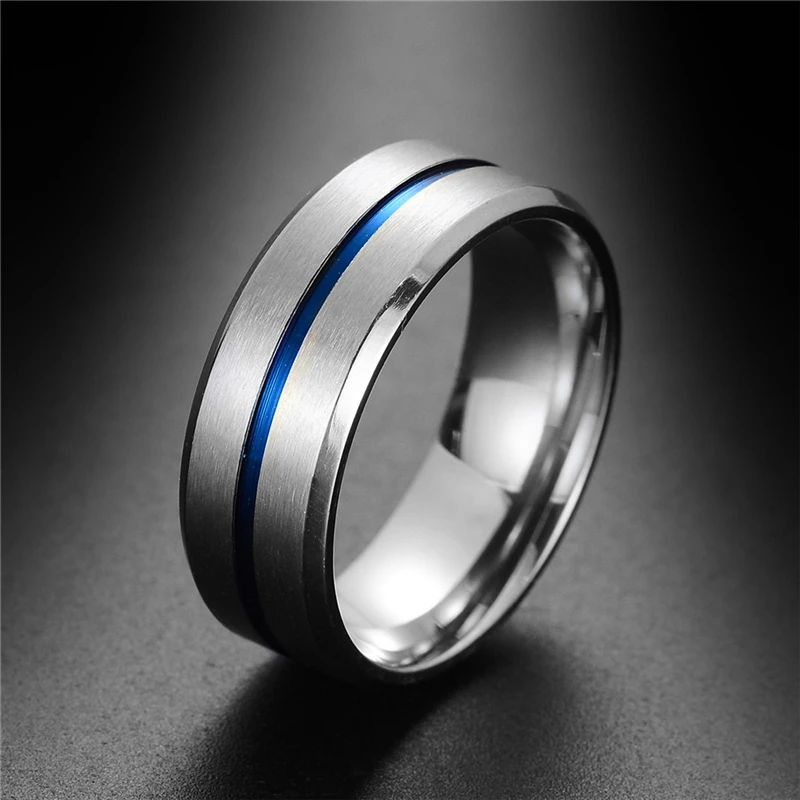 Modyle 2019 Fashion Thin Blue Line Tungsten Ring Wedding Brand 8MM Tungsten Carbide Rings for Men Jewelry