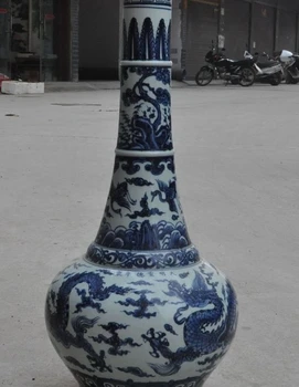 

old chinese blue&white porcelain dragon beast statue Zun Cup Bottle Pot Vase Jar