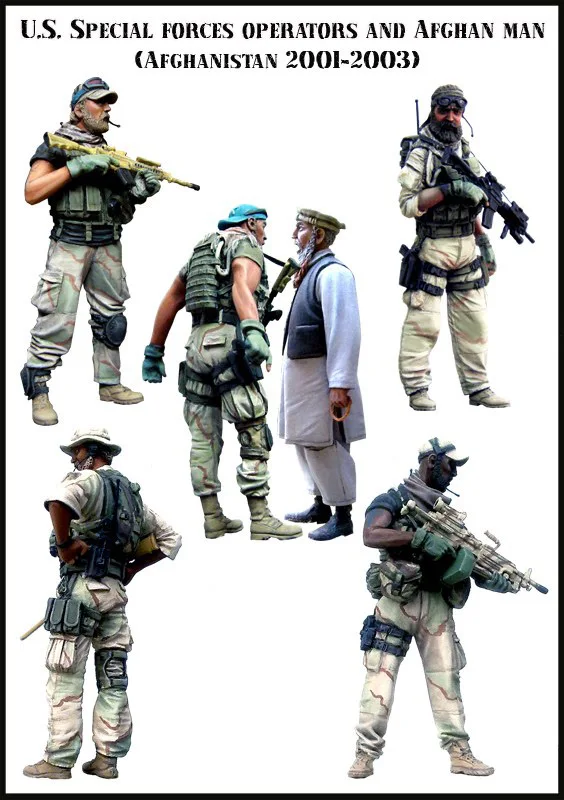 

US SPECIAL FORCES OPERATORS AND AFGHAN MAN (AFGHANISTAN 2001-2003) 6 Figures 1/35 Resin Model Kit