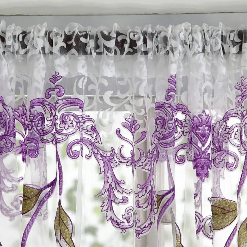 Flower Print Window Curtain Divider Tulle Voile Drape Panel Sheer Scarf Valances