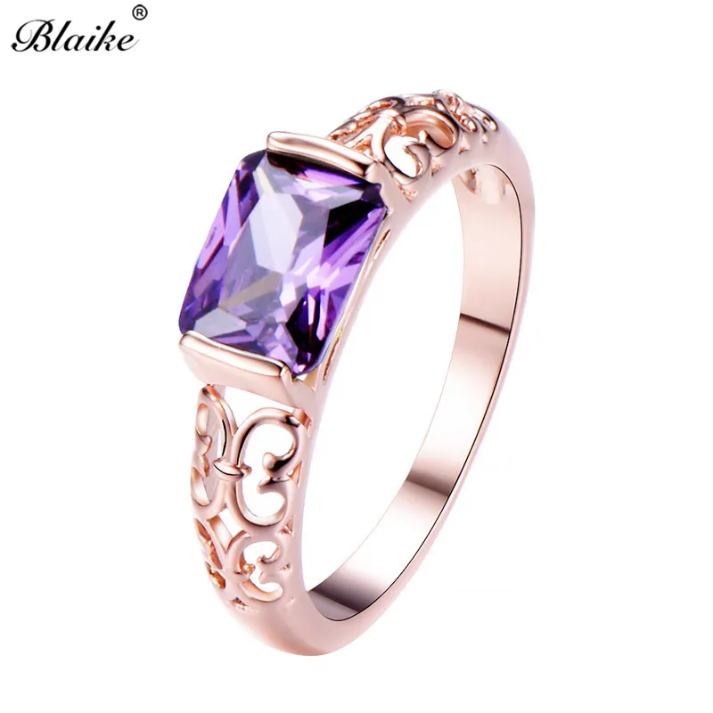

Blaike Elegant Big Purple Square Zircon Ring For Women Retro Hollow Butterfly Rose Gold Filled Engagement Jewelry Christmas Gift