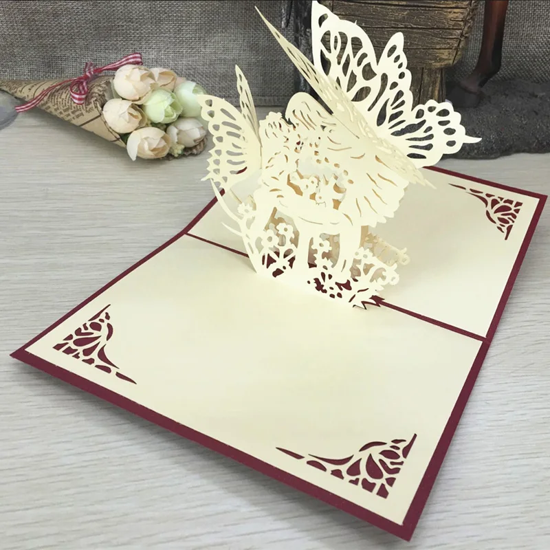  1pcs Angle Kiss Pop Up 3D Greeting Cards With Envelope Post Card Invitation Handmade Anniversary So - 32805154722