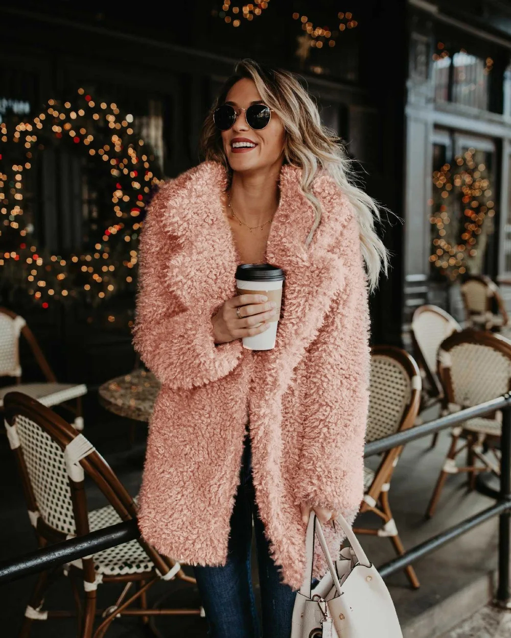 Пальто из искусственного меха для женщин, уличная одежда на осень и зиму, элегантная теплая меховая куртка из овечьей шерсти, плюшевое пальто, Женское пальто
