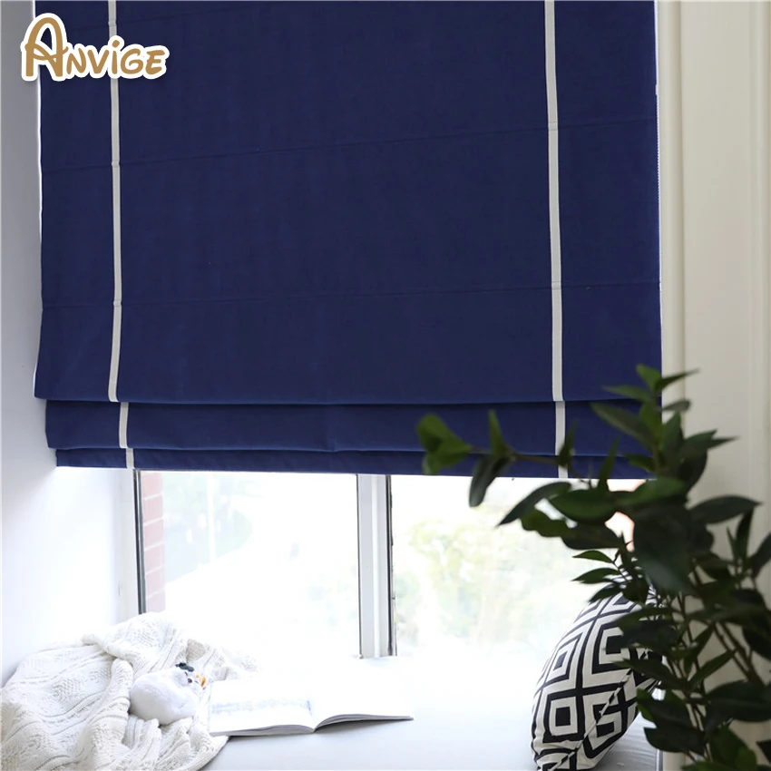 Modern Solid Blue Roman Shade Curtain Drapes (1)