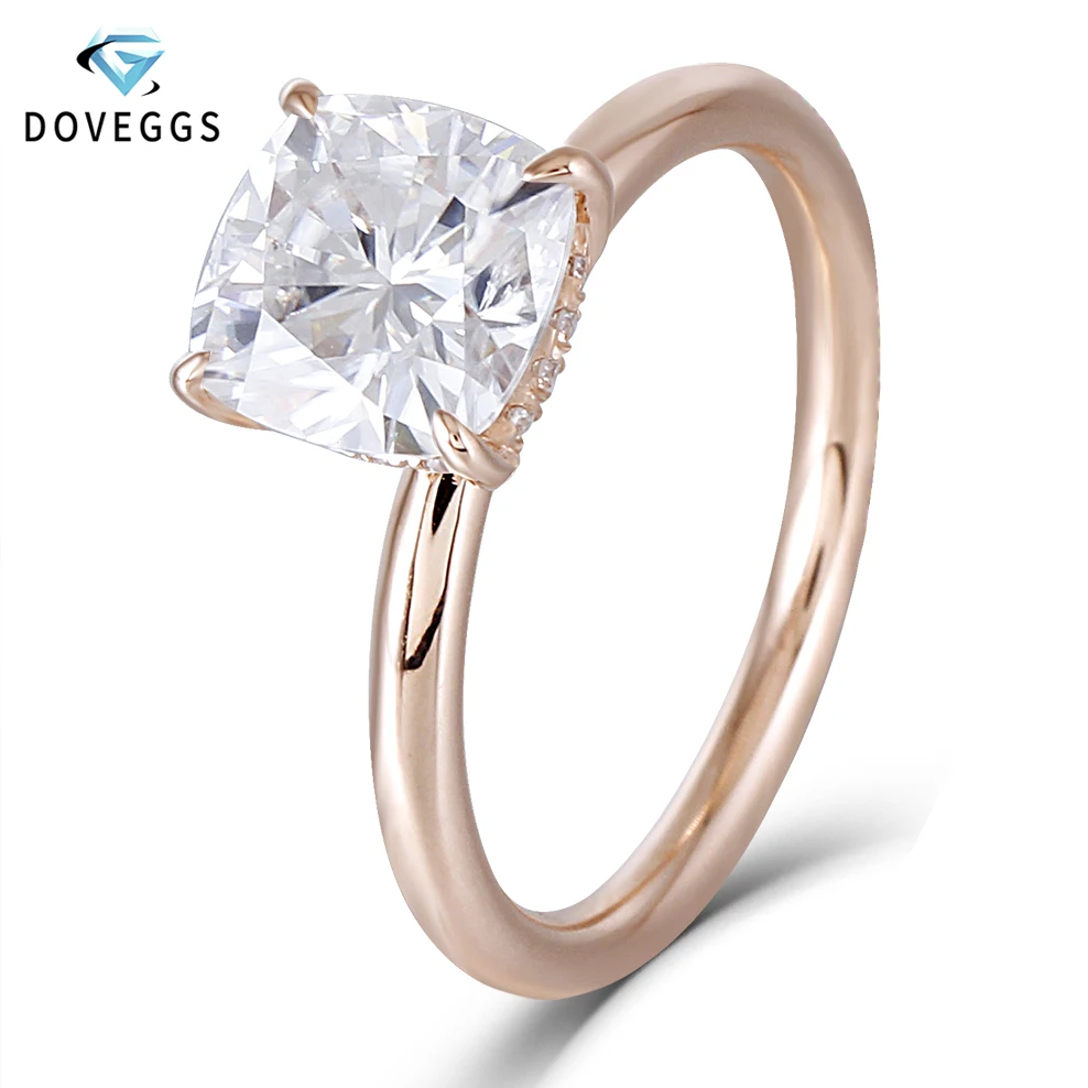 DovEggs 14 к розовое золото 1.5ct карат 7 мм F цвет подушка огранка Муассанит алмаз обручальные кольца для женщин Свадьба с акцентами