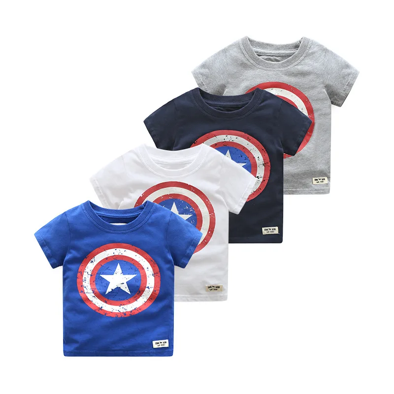 Летние детские футболки с коротким рукавом для мальчиков, хлопковая Футболка с капитаном Америкой, футболки для маленьких мальчиков, детская одежда