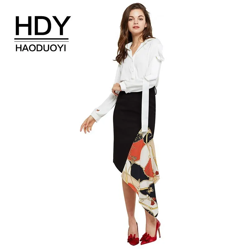 

HDY Haoduoyi Fashion Solid White Office Lady Tops&blouse 2019 New Spring Summer V-necklace Single Breasted Casual Women Shirt