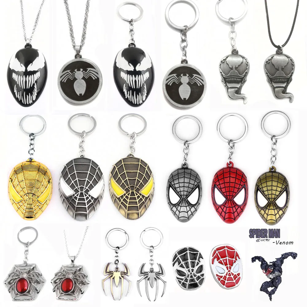 

RJ Hot 10pcs/lot Movie Avengers Spiderman Venom Keychains Spider Logo Mask Metal Keyring Pendants Fans Wholesale Jewelry Gift