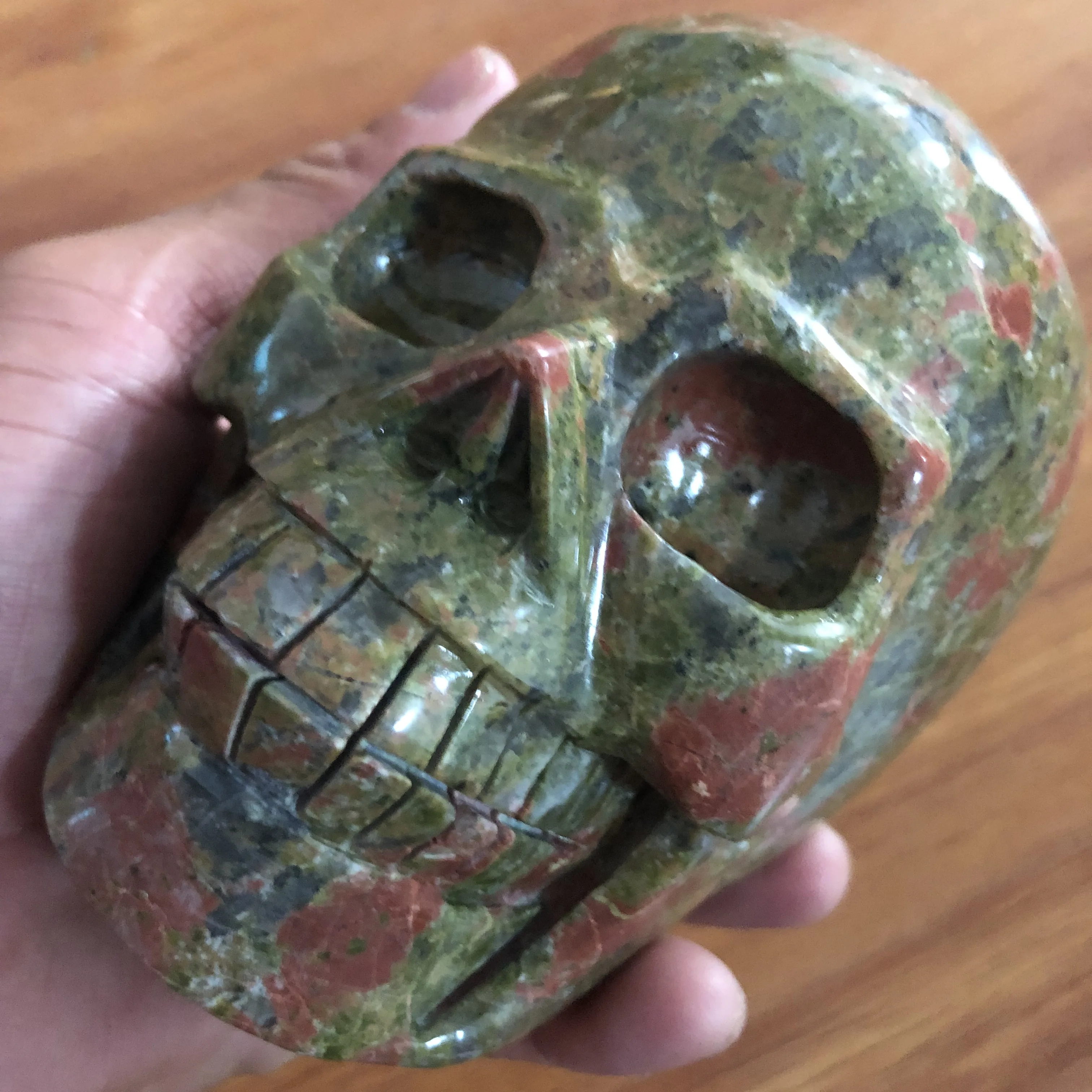 

Natural crystal large skull healing reiki Unakite Jasper statue