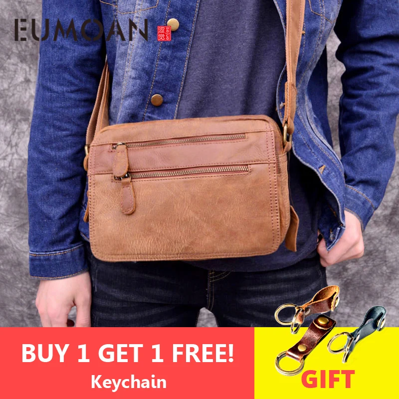 

EUMOAN Vintage genuine leather men's crossbody bag cowhide leather cross section small bag summer leisure bag