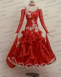 Платья для бальных танцев Стандартный сценический костюм Performance женщин, платье, Современная Вальс Танго, конкурс платье, красное платье