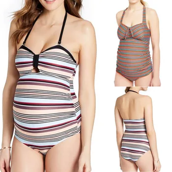 

2019 Summer Maternity Swimsuit Sexy Striped Print Bikinis Sling Swimsuit Beachwear Pregnant Suit Plus Size Swimwear For S-XXXL