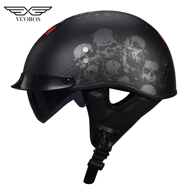VCOROS A200, карбоновый Ретро мотоциклетный шлем, летний, с открытым лицом, мотоциклетный шлем с внутренним солнцезащитным стеклом - Цвет: 2