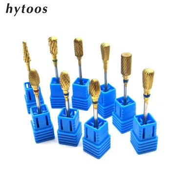 

HYTOOS 9 TYPES Golden Tungsten Carbide Nail Drill Bit Rotary Bits For Manicure Drill Accessories Nail Tools Milling Cutter-HY10