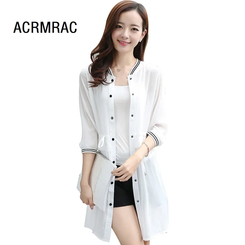 

ACRMRAC Women jacket Slim summer Chiffon thin Sun protection shirt Long jacket