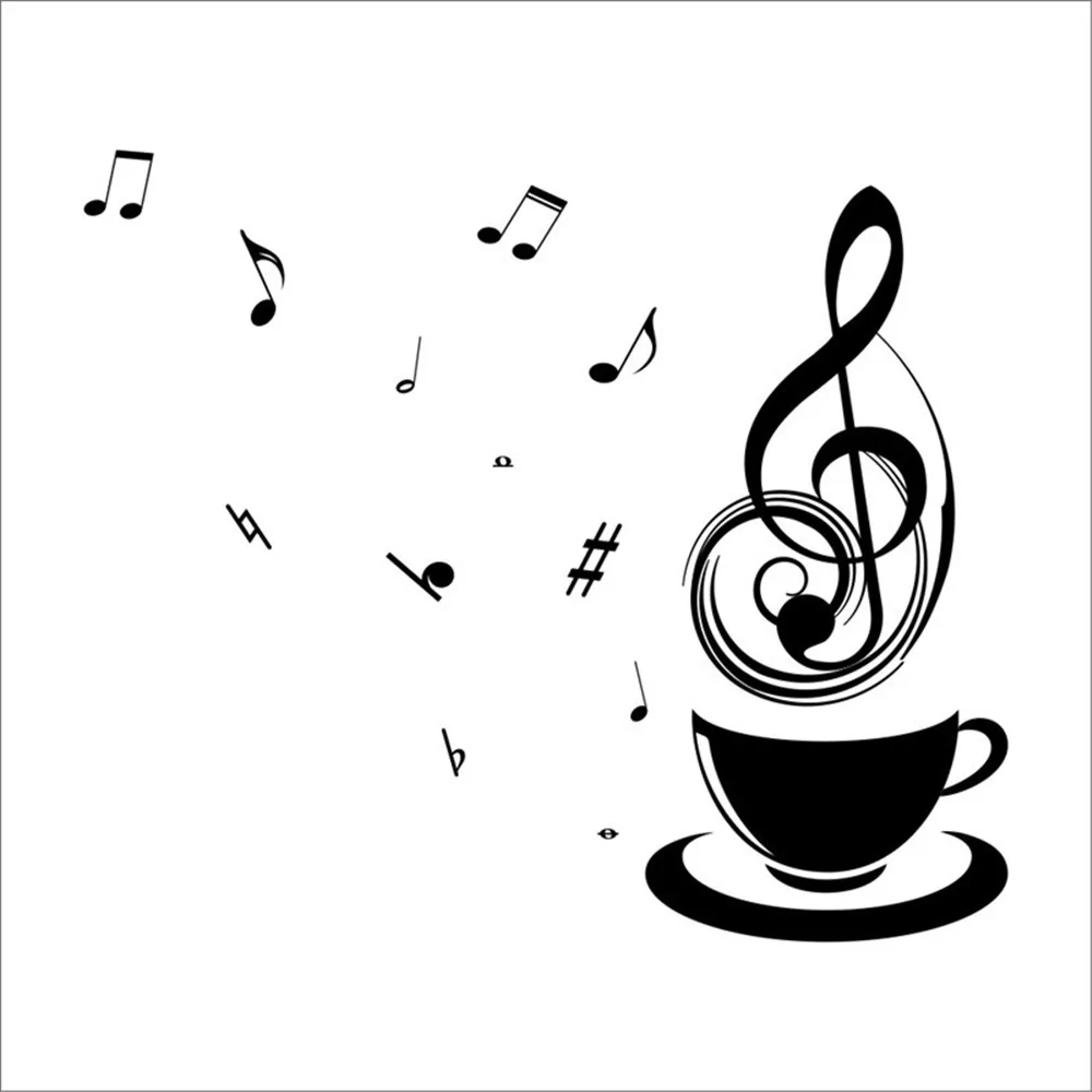 

Fashion Unique Black Music Note Coffee Cup For Kids Rooms Living Room Backdrop Stickers Home Decor Wall Stickers PVC Decoration