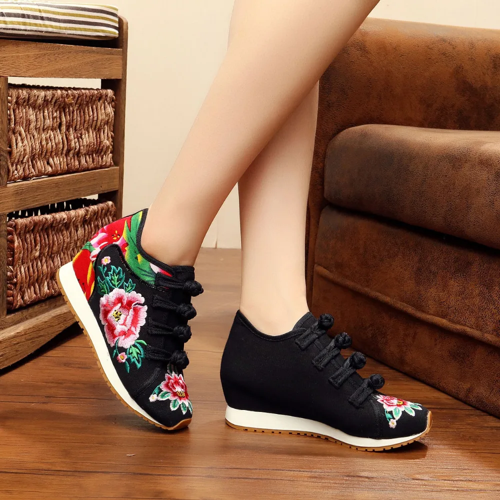 US $14.95 Veowalk New Spring Womens Flower Embroidered Flat Platform Shoes Chinese Ladies Casual Comfort Denim Fabric Sneakers Shoes