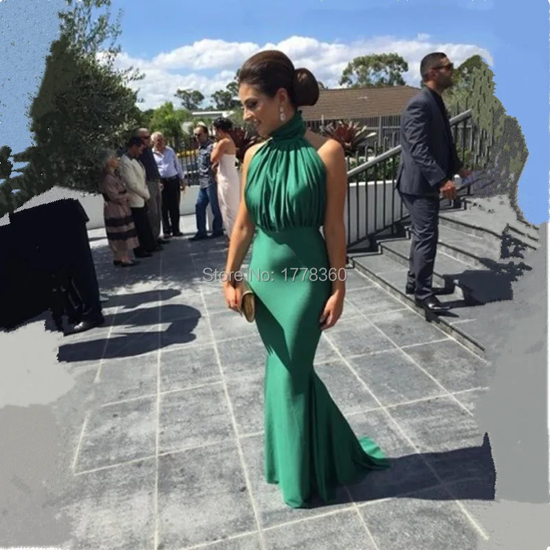 Emerald-Green-Long-Evening-Dresses-Mermaid-Simple-Elegant-High-Neck-Ruched-Party-Prom-Dress-Floor-Length