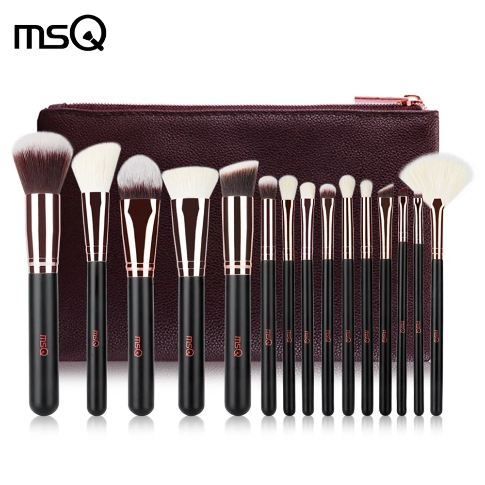 MSQ Pro 15pcs Makeup Brushes Set Powder Foundation Eyeshadow Make Up Brushes Cosmetics Soft Synthetic Hair With PU Leather Case MSQ Pro 15pcs Makeup Brushes Set Powder Foundation Eyeshadow Make Up Brushes Cosmetics Soft Synthetic Hair With PU Leather Case