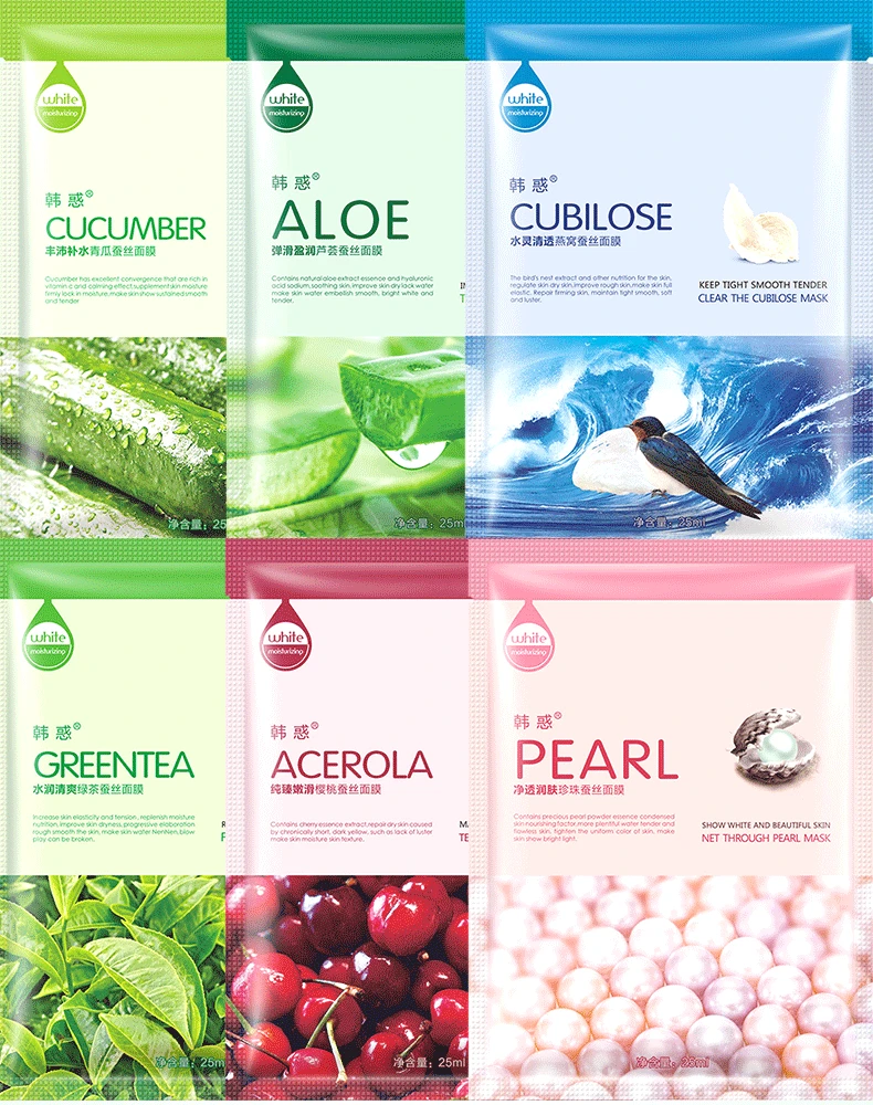 

Face Mask Pearl Green Tea Cucumber Cherry Aloe Bird's Nest Facial Skin Care Face Moisturizing Nourish Oil Control Mask