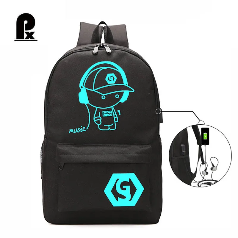 

Luminous USB Charge Port Backpack School Student Book Bags Computer Glow In Dark laptop Bag School bags Travel Backpack Mochila