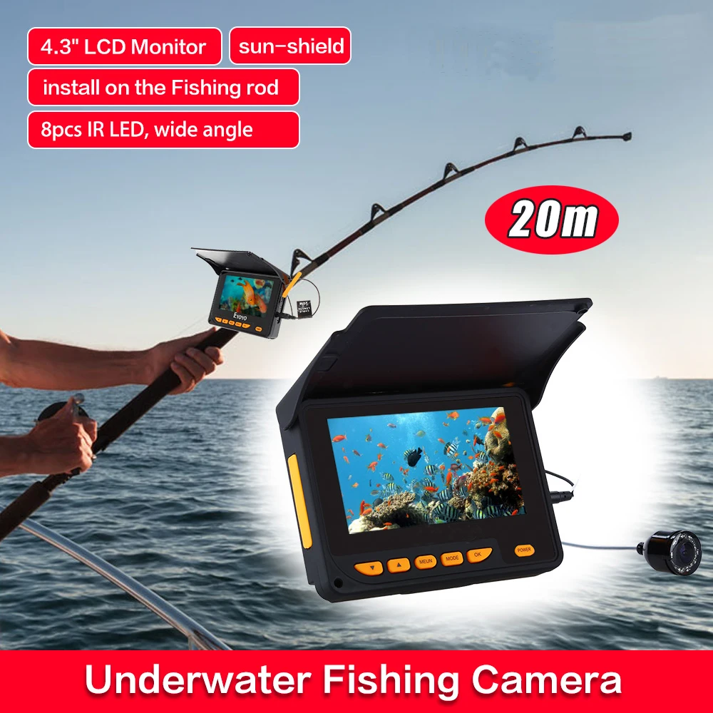 Stardot Fishing Video Camera 20M 4.3" Fish Finder HD 1000TVL Underwater Fishing Camera Video Recording DVR 8pcs IR LED Sunshield