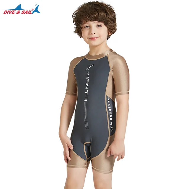 Swimwear Aislor Kids Boys One Piece Zippered Diving Suit Short Sleeves Sun Protection Wetsuit Holiday UPF 50