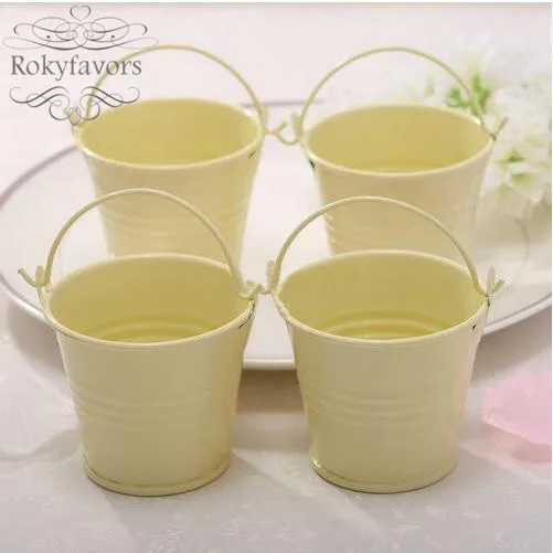 FREE SHIPPING 12PCS IVORY Cute Mini Buckets Favor Candy Boxes Mini Tin