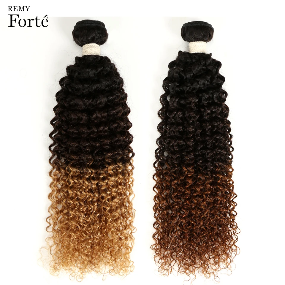 Реми Forte 1 предмет Ombre бразильский странный вьющиеся переплетения человеческих волос Комплект T1B/4/27 Реми 3 тона ломбер двойной обращается