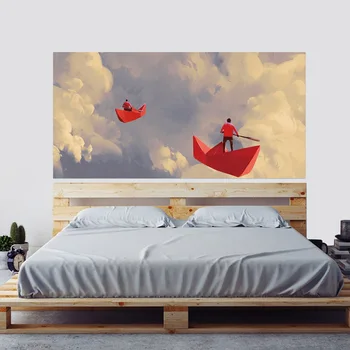 

Creative Bed Head Decoration Wall Stickers Cartoon Cloud Paper Boat Pattern for Bedroom Decor Large Size DIY Mural Art Pictures